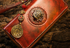 Handmade Leather Mens Chain Biker Wallet Cool Leather Wallet Long Phone Wallets for Men