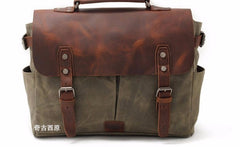 Mens Waxed Canvas Leather Side Bag Messenger Bag Canvas Courier Bag for Men - iwalletsmen