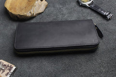 Handmade Leather Mens Cool Zipper Phone Travel Long Wallet Card Holder Card Slim Clutch Wallets for Men