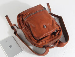Handmade Leather Mens Cool Backpack Sling Bag Large Black Travel Bag Hiking Bag for men