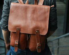 Leather Brown Mens Backpack Cool Travel Backpacks Laptop Backpack for men - iwalletsmen
