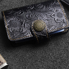 Handmade Leather Floral Mens Cool billfold Wallet Card Holder Small Card Slim Wallets for Men