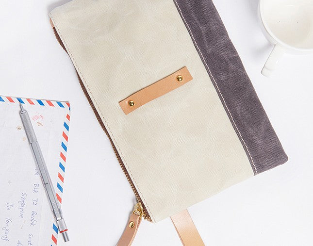 Slim Canvas Leather Mens Clutch Bag Zipper Wristlet Bag Purse for Men Women - iwalletsmen