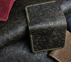 Handmade Leather Floral Mens Cool Slim Leather Wallet Men billfold Wallets Bifold for Men