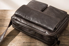Cool Black Leather Mens Messenger Bag Vintage Shoulder Bag for Men - iwalletsmen
