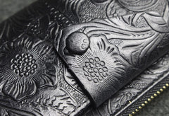 Handmade Leather Floral Mens Cool Key Wallet Wallet Card Holder Small Card Keychain Wallets for Men