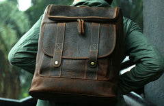 Cool Leather Coffee Mens Backpack Travel Backpacks Laptop Backpack for men - iwalletsmen