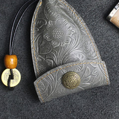 Handmade Leather Floral Mens Cool Car Key Wallet Coin Wallet Pouch Car KeyChain for Men