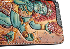 Handmade Leather Tooled Ucchusma Mens Chain Biker Wallet Cool Leather Wallet Zipper Long Phone Wallets for Men