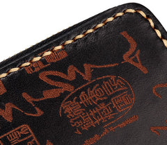 Handmade Leather Mens Chain Chinese Handwriting Biker Wallet Cool Leather Wallet Long Phone Wallets for Men