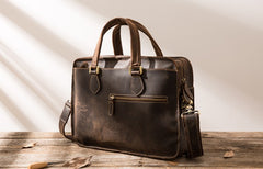 Coffee Leather Mens Briefcase Work Bag Laptop Bag Business Bag for Men - iwalletsmen