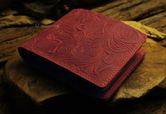 Handmade Leather Floral Mens Cool Slim Leather Wallet Men billfold Wallets Bifold for Men