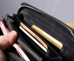 Genuine Leather Mens Cool Biker Chain Wallet Long Leather Wallet Clutch Wristlet Wallet for Men