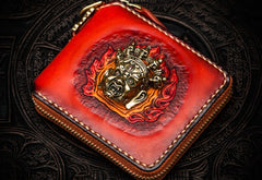 Handmade Mah¨¡k¨¡la Leather Brown Biker Wallet Mens Cool billfold Chain Wallet Trucker Wallet with Chain