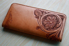 Handmade Leather Vintage Tooled Floral Mens Long Wallets Cool Long Wallet for Men - iwalletsmen