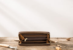 Cool Leather Mens Braided Long Zipper Clutch Wallet Long Wallet for Men - iwalletsmen
