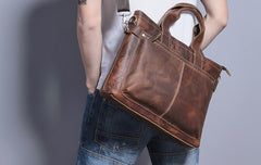 Cool Coffee Leather Mens Briefcases Work Bag Laptop Bag Business Bag for Men - iwalletsmen