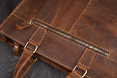 Coffee Leather Mens 14 inches Laptop Briefcase Brown Work Handbag Business Bag For Men