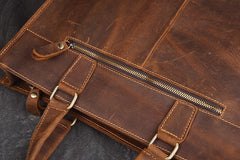 Brown Leather Mens 14 inches Laptop Briefcase Brown Work Handbag Business Bag For Men