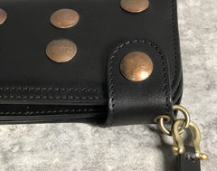 Handmade Leather Biker Wallet Long Mens Cool Chain Wallet Trucker Wallet with Chain