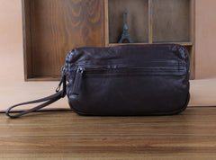 Handmade Genuine Leather Mens Cool Long Leather Wallet Zipper Clutch Wristlet Wallet for Men