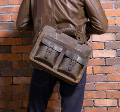 Vintage Coffee Leather Mens Briefcases Work Bag Laptop Bag Business Bag for Men - iwalletsmen
