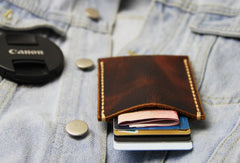 Leather Mens Slim Front Pocket Wallets Coffee Leather Cards Wallet for Men - iwalletsmen