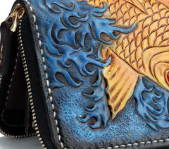 Handmade Leather Carp Mens Chain Biker Wallet Cool Leather Wallet Long Phone Wallets for Men