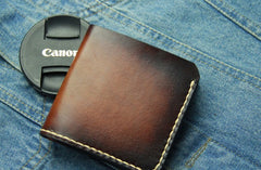 Vintage Coffee Leather Mens Slim Small Wallet Leather Bifold Wallets for Men - iwalletsmen