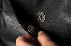 Genuine Leather Mens Cool Backpack Sling Bag Large Black Travel Bag Hiking Bag for men