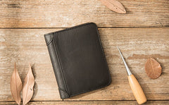 Black Cool Leather Mens Small Wallet Trifold Vintage billfold Wallet for Men - iwalletsmen