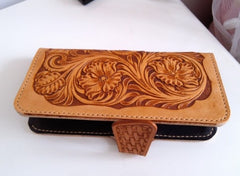 Handmade Leather Tooled Floral Mens Long Wallet Cool Long Wallet for Men - iwalletsmen