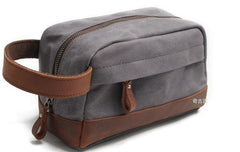 Cool Waxed Canvas Leather Mens Wristlet Bag Vintage Clutch Zipper Bag for Men - iwalletsmen