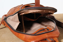 Genuine Leather Mens Cool Chest Bag Sling Bag Crossbody Bag Travel Bag Hiking Bag for men