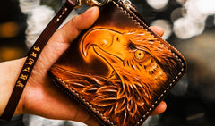 Handmade Leather Tooled Eagle Mens billfold Wallet Cool Leather Wallet Slim Wallet for Men