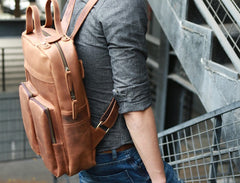 Cool Brown Mens Leather Backpack Travel Backpacks Laptop Backpack for men - iwalletsmen
