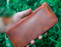 Handmade Leather Mens Chain Biker Wallet Cool Leather Wallet Long Phone Wallets for Men