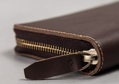Coffee Leather Mens Zipper Travel Wallet Passport Wallet Clutch Wallets for Men - iwalletsmen
