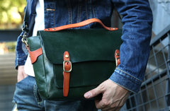 Green Leather Mens Briefcase Messenger Bag Handbag Shoulder Bag for men - iwalletsmen