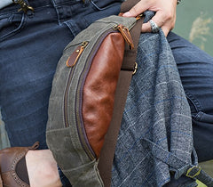 Canvas Leather Mens Fanny Pack Canvas Waist Bag Small Canvas Chest Bag for Men - iwalletsmen