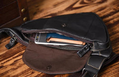 Genuine Leather Mens Cool Chest Bag Sling Bag Crossbody Bag Travel Bag Hiking Bag for men