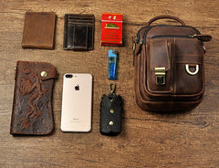 Mens Leather Small Side Bag COURIER BAG Waist Bag Holster Belt Case Belt Pouch for Men - iwalletsmen