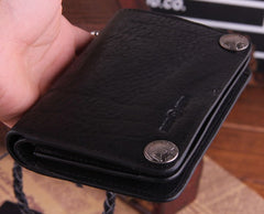 Genuine Leather Mens Cool Biker Chain Wallet Long Leather Wallet Slim Clutch Wristlet Wallet for Men