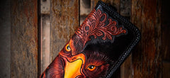 Handmade Leather Men Tooled Eagle Cool Leather Wallet Long Phone Clutch Wallets for Men