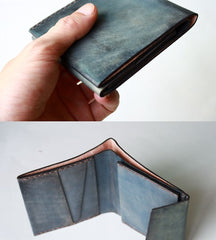 Handmade Vintage Leather Mens Small Bifold Wallet Cool billfold Wallet for Men - iwalletsmen