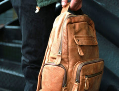 Cool Brown Mens Leather Backpack Travel Backpacks School Backpacks for men - iwalletsmen