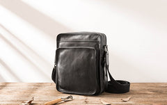 Cool Black Small Leather Mens Shoulder Bags Messengers Bag for Men - iwalletsmen