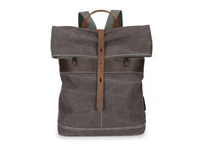 Cool Waxed Canvas Gray Leather Mens Backpack Canvas Travel Backpack Canvas School Backpack for Men - iwalletsmen