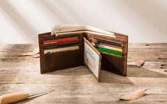 Cool Leather Mens Briaded Small Wallet Bifold Vintage Slim billfold Wallet for Men - iwalletsmen