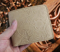 Handmade Leather Floral Mens Cool Slim Leather Wallet Men billfold Wallets Bifold for Men